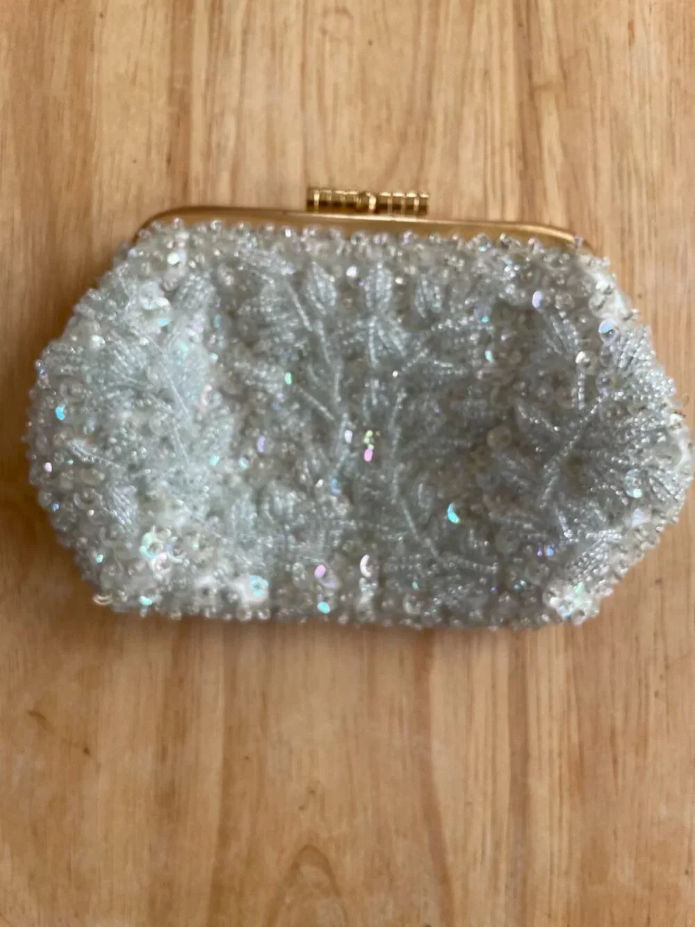 Vintage Beaded Coin Purse Ivory AB Sequin Floral Clutch B. Altman & Co